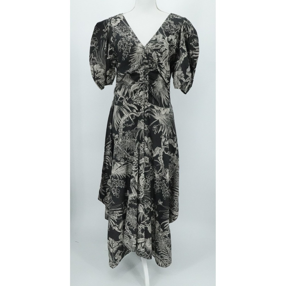 Love the Label Dress Womens Large Black Beige Floral Midi‎ Ruffle Chic Boho